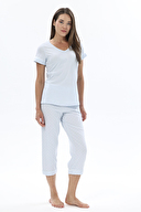 Shefame Kadın Puantiye Desenli V Yaka Kısa Kollu Kapri Takımı 251K07MB