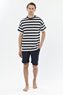 Finesuits Yatay Çizgili Polo Yaka Kısa Kollu Şort Takımı 251E03SV