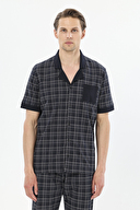 Finesuits Ekoseli Apaş Yaka Düğmeli Kısa Kollu Şort Takımı 251E04SV