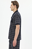 Finesuits Ekoseli Apaş Yaka Düğmeli Kısa Kollu Şort Takımı 251E04SV