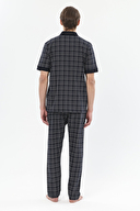 Finesuits Ekoseli Apaş Yaka Düğmeli Kısa Kollu Şort Takımı 251E04SV