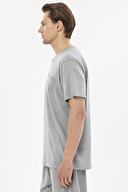 Finesuits Gri Çizgili Patlı Yaka Kısa Kollu Pijama Takımı 251E13SV