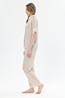 Shefame Kadın Natural Çizgi Desenli Gömlek Yaka Pijama Takımı 251K04SV