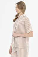 Shefame Kadın Natural Çizgi Desenli Gömlek Yaka Pijama Takımı 251K04SV