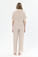 Shefame Kadın Natural Çizgi Desenli Gömlek Yaka Pijama Takımı 251K04SV