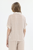 Shefame Kadın Natural Çizgi Desenli Gömlek Yaka Pijama Takımı 251K04SV