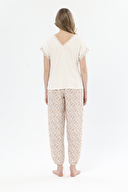 Shefame Kadın Leopar Desenli V Yaka Kısa Kollu Pijama Takımı 251K06SV