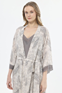 Shefame Kadın Şal Desenli İnce Askılı Uzun Gecelik Sabahlık Takımı 251K10SV