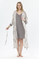 Shefame Kadın Şal Desenli İnce Askılı Uzun Gecelik Sabahlık Takımı 251K10SV