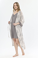 Shefame Kadın Şal Desenli İnce Askılı Uzun Gecelik Sabahlık Takımı 251K10SV