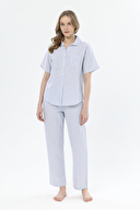 Shefame Kadın Çizgili Gömlek Yaka Düğmeli Pijama Takımı 251K24SV