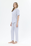 Shefame Kadın Çizgili Gömlek Yaka Düğmeli Pijama Takımı 251K24SV