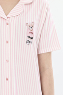 Shefame Kadın Ayıcık Desenli Çizgili Kısa Kollu Gecelik 251K32SV