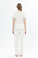 Shefame Kadın Ekru Floral Desenli Patlı Bisiklet Yaka Kısa Kollu Pijama Takımı 251K38SV