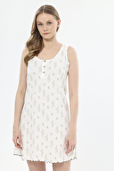 Shefame Kadın Ekru Floral Desenli Patlı Bisiklet Yaka Kolsuz Gecelik 251K40SV