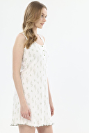 Shefame Kadın Ekru Floral Desenli Patlı Bisiklet Yaka Kolsuz Gecelik 251K40SV