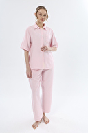 Shefame Kadın Renkli Ayaklı Yaka Düğmeli Bürümcük Pijama Üstü 251K46SV