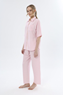Shefame Kadın Renkli Ayaklı Yaka Düğmeli Bürümcük Pijama Üstü 251K46SV