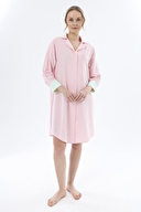 Shefame Kadın Renk Bloklu Bebe Yaka Düğmeli Uzun Kollu Gecelik 251K49SV