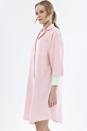 Shefame Kadın Renk Bloklu Bebe Yaka Düğmeli Uzun Kollu Gecelik 251K49SV