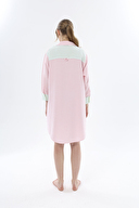 Shefame Kadın Renk Bloklu Bebe Yaka Düğmeli Uzun Kollu Gecelik 251K49SV