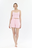 Shefame Kadın Minik Kalp Desenli Oval Yaka İnce Askılı Lyocell Şort Takımı 251K50SV