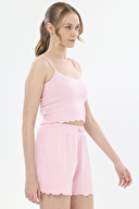 Shefame Kadın Minik Kalp Desenli Oval Yaka İnce Askılı Lyocell Şort Takımı 251K50SV