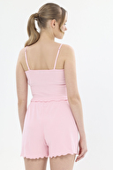 Shefame Kadın Minik Kalp Desenli Oval Yaka İnce Askılı Lyocell Şort Takımı 251K50SV