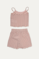 Funfair Kız Çocuk Minik Kalp Desenli Oval Yaka İnce AskılFunfair Kız Çocuk Minik Kalp Desenli Oval Yaka İnce Askılı Lyocell Şort Takımı 251KC06SV
