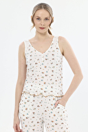 Shefame Kadın Çiçek Desenli V Yaka Düğmeli Kolsuz Lyocell Pijama Takımı 251K56SV