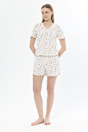 Shefame Kadın Çiçek Desenli V Yaka Düğmeli Kısa Kollu Lyocell Şort Takımı 251K57SV