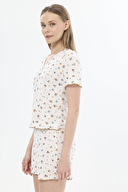 Shefame Kadın Çiçek Desenli V Yaka Düğmeli Kısa Kollu Lyocell Şort Takımı 251K57SV