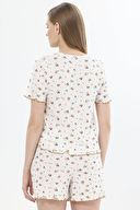Shefame Kadın Çiçek Desenli V Yaka Düğmeli Kısa Kollu Lyocell Şort Takımı 251K57SV