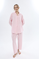 Shefame Kadın Renk Bloklu Bebe Yaka Düğmeli Uzun Kollu Gömlek 251K64SV