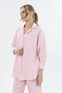 Shefame Kadın Renk Bloklu Bebe Yaka Düğmeli Uzun Kollu Gömlek 251K64SV