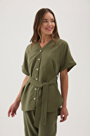 Cottons & Clouds Kadın Önden Düğmeli Bol Kesim Pijama Takımı CC5782