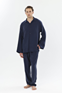 Finesuits Erkek Gömlek Yaka Düğmeli Uzun Kollu Pijama Takımı 251E04PP