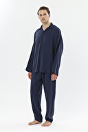 Finesuits Erkek Gömlek Yaka Düğmeli Uzun Kollu Pijama Takımı 251E04PP