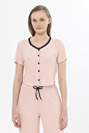 Shefame Kadın Dantel Detaylı Düğmeli Kısa Kollu Dublin Pijama Takımı 251KD03P