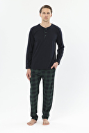 First Company Erkek Midi Yaka Yarım Düğmeli Uzun Kollu Pijama Takımı 251EP03KL