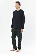 First Company Erkek Midi Yaka Yarım Düğmeli Uzun Kollu Pijama Takımı 251EP03KL