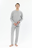 First Company Erkek Bisiklet Yaka Biye Detaylı Uzun Kollu Pijama Takımı 251EP04KL