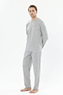 First Company Erkek Bisiklet Yaka Biye Detaylı Uzun Kollu Pijama Takımı 251EP04KL