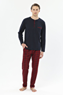 First Company Erkek Midi Yaka Yarım Düğmeli Uzun Kollu Pijama Takımı 251EP05KL