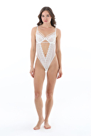 Shefame Kadın Dantel ve Tül Detaylı Bodysuit 9013WN