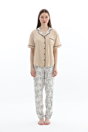 Shefame Kadın Kısa Kollu Önden Düğmeli Uzun Alt Pijama Takımı 261K7100PI