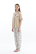 Shefame Kadın Kısa Kollu Önden Düğmeli Uzun Alt Pijama Takımı 261K7100PI