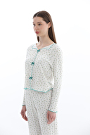 Shefame Kadın Transferli Ribana Uzun Kollu Pijama Takım 261K7106PI