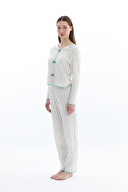 Shefame Kadın Transferli Ribana Uzun Kollu Pijama Takım 261K7106PI