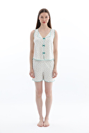 Shefame Kadın Transferli Ribana Sıfır Kol Şort Takım 261K7107PI